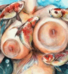 乳と金魚を水槽に詰める
