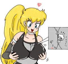 巨大化して胸に挟まれる（らくがき）