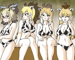 牛柄ビキニのキリン娘たち