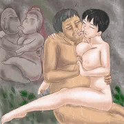 マサヨと父、父娘道祖神