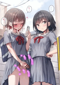 道端でおっきしたふたなりちゃんと見守る友人