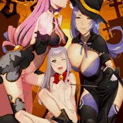 ハロウィンっぽい魔女三姉妹絵