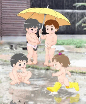 雨のお庭で