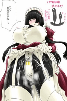 黒髪ぱっつんラバースーツメイドさん