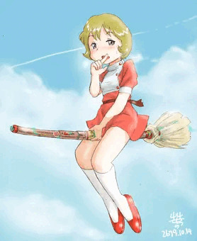 空中機動中の魔法使い娘