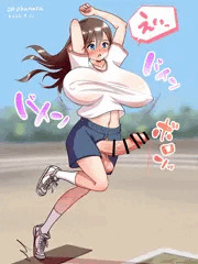 走り幅跳びをする巨乳ふたなりちゃん