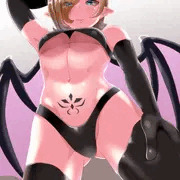 ローアングラーの洗礼を受ける片目隠れの悪魔ちゃん【創作悪魔娘】