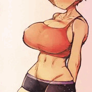ショートボーイッシュ三白眼着衣巨乳スパッツ