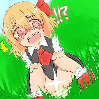 「草むらで恥ずかしがりながらおしっこするルーミアちゃん」