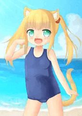 スク水の野良猫と海へ