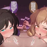 ビッキー&みくさん　乳首舐め手コキ