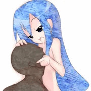 マミが街の小さなプールで紐水着を着て、男性客を誘惑する絵