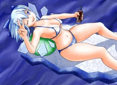 氷に乗って流れる水着チルノ