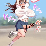走り幅跳びをする巨乳ふたなりちゃん