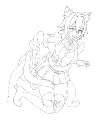 ファンアート　フェレスティア･ハルカ×蛸型触手（線画）