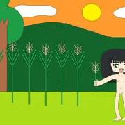 夕焼けのススキと少女