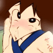 催眠術で貞操観念をぶち壊されているみさえ。