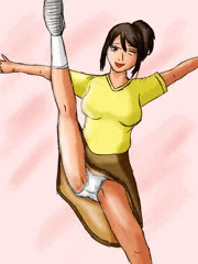 足上げお姉さん。