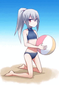 水着でポニテな狼女