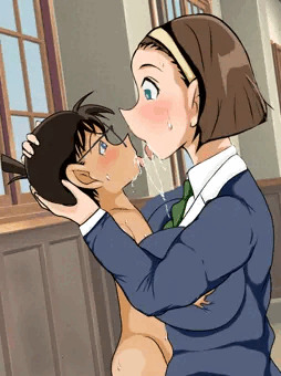 コナン×園子　唾液まみれディープキス