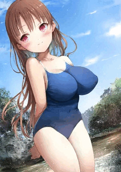 夏の日の川遊びでの妹のスク水