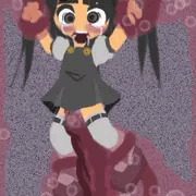 触手に絡まれる少女