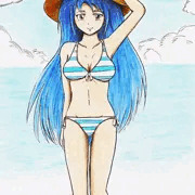 麦わら帽子の少女と海