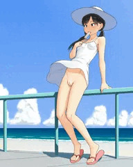 海と白ワンピース