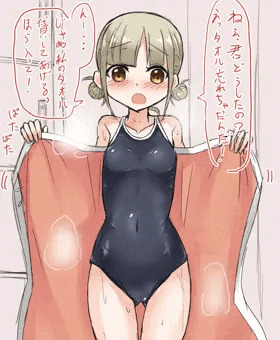 プールの更衣室で自分のタオルを貸してあげてる優しい女の子