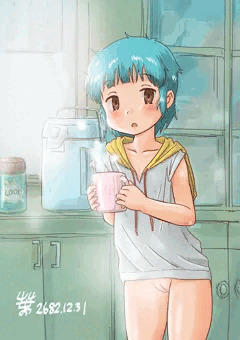 朝のココアを飲む娘