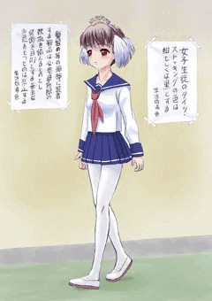学校の廊下を歩くオデットちゃん