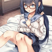 巨乳のメガネ娘がベッドに座ってるだけ