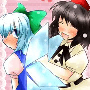 チルノの氷で涼む文と実は自分にくっついてほしいチルノ