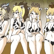 牛柄ビキニのキリン娘たち