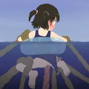 触手の蠢く異世界の海に飛ばされた少女GIFアニメ