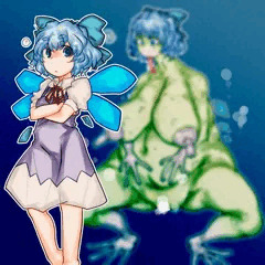 中途半端にカエル化するチルノ