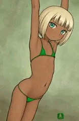 金髪褐色女児と緑