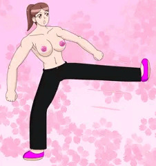黒ズボンキック女三四郎全身絵