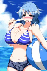 小さな傘に大きな胸