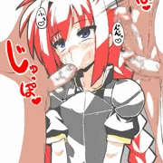 ヴィータが上目づかいで楽しそうな表情をしながらひょっとこフ●ラをする絵