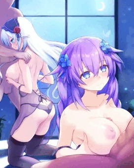 パープルハートとブラックハート、夜のパイズリゲイム