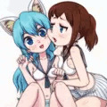 セーラー水着のイーウィニャ（＋ネコミミ）とクロサ