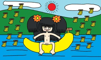 バナナボートに乗り込んで