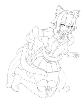ファンアート　フェレスティア･ハルカ×蛸型触手（線画）