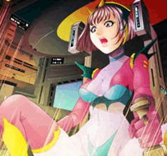 爆風で吹き飛ぶ女ザコパイロット