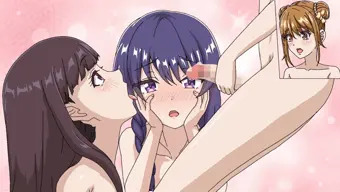ふたなり美奈子のオナニーを見学する咲、ぶっかけ待ち加奈子