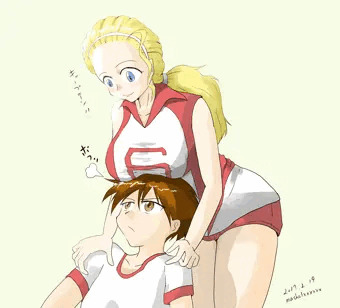 キャプテンにおっぱいを乗せるアケビさん