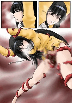 ほむらが、ふたなりチ●ポに触手から絡みつかれ扱かれ、気持ち良くて●●してしまう絵