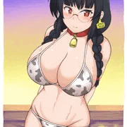 牛柄ビキニ眼鏡っ娘