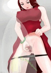 赤いドレスのフタナリお姉さん